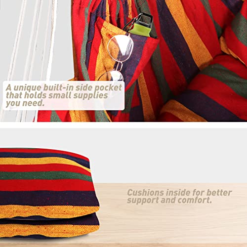 Chihee Hammock Chair Hanging Swing Cushions Suspension Strap Carabiner Included,Foot Rest Support Calf Foot Durable Metal Spreader Bar Soft Cotton Woven Hanging Chair Side Pocket Large Tassel Chair #TOP3