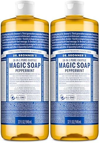 Dr. Bronner's Peppermint Pure-Castile Liquid Soap, Body Wash, 32 oz, 2-Pack