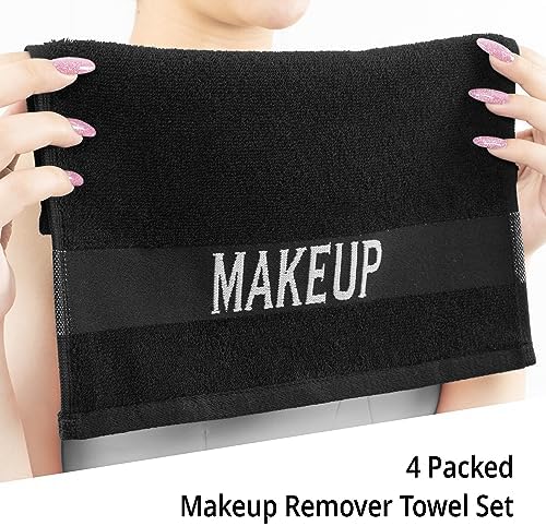 Cotton Paradise 4 Pack 100% Cotton 12x12 Inch Turkish Makeup Removal Face Cloths for Washing Face Cotton Soft Black Makeup Towel — view 3