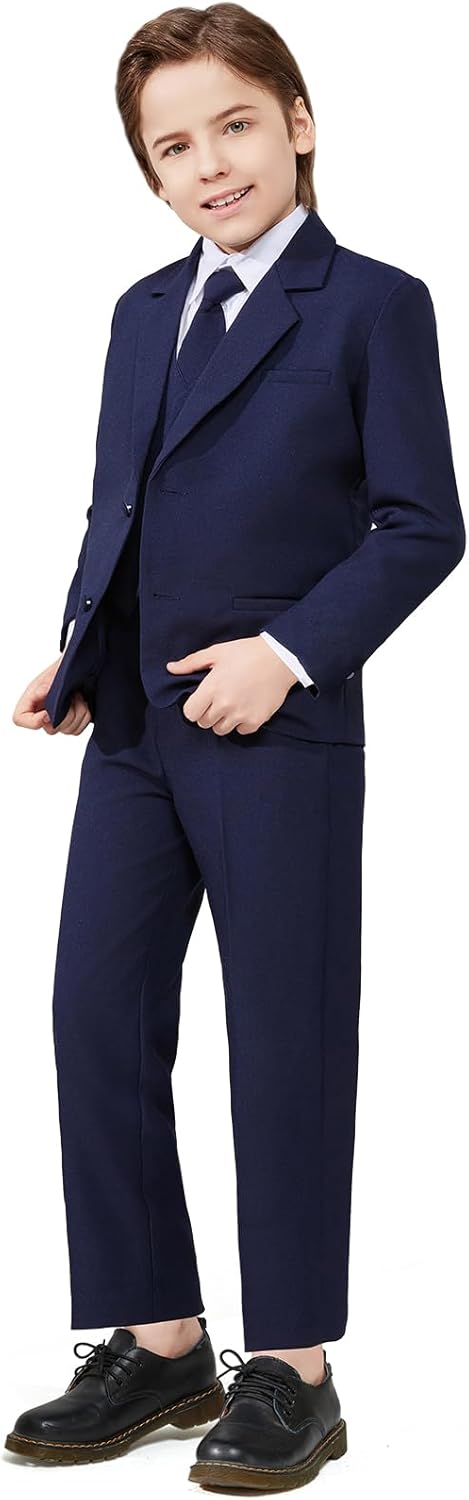 Luca Gabriel Toddler Boys' 5 Piece Classic Fit No Tail Formal Khaki Dress Suit Set with Tie and Vest