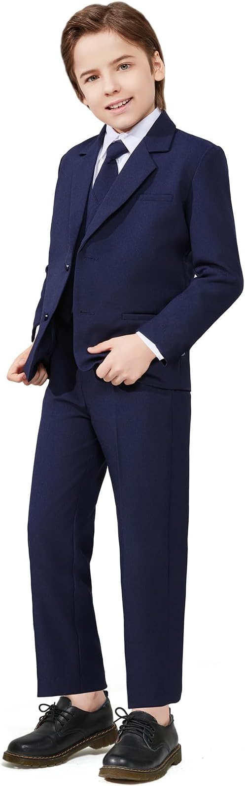 Toddler Boys' 5 Piece Classic Fit No Tail Formal Khaki Dress Suit Set with Tie and Vest