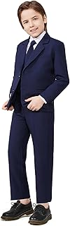 Toddler Boys' 5 Piece Classic Fit No Tail Formal Khaki Dress Suit Set with Tie and Vest