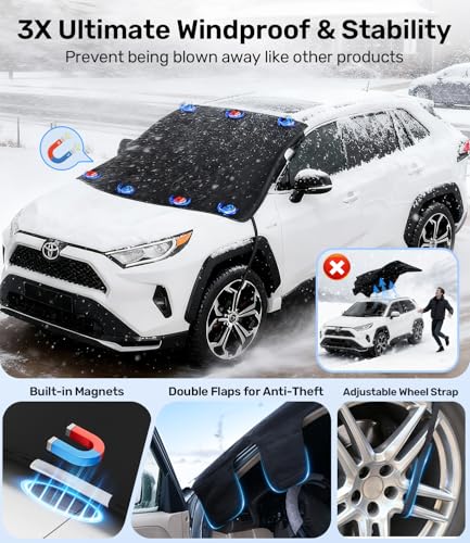 Image of Zanch Upgrade Windshield Cover for Ice & Snow [Fast Install & Removal] 600D Oxford Fabric Against Magnetic Fit Snow, Ice, Frost, Winter Accessories - Fit for All Sedans /Cars - (69''x48'')