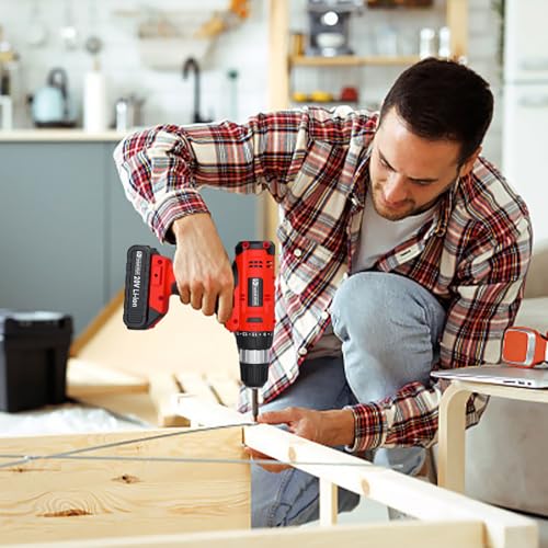 Image of FADAKWALT Cordless Drill Set, 20V Electric Power Drill With Battery And Charger, 30N Torque, 21+1 Settings, 3 /8-Inch Keyless Chuck, Driver Bits Kit, LED Light (Red)