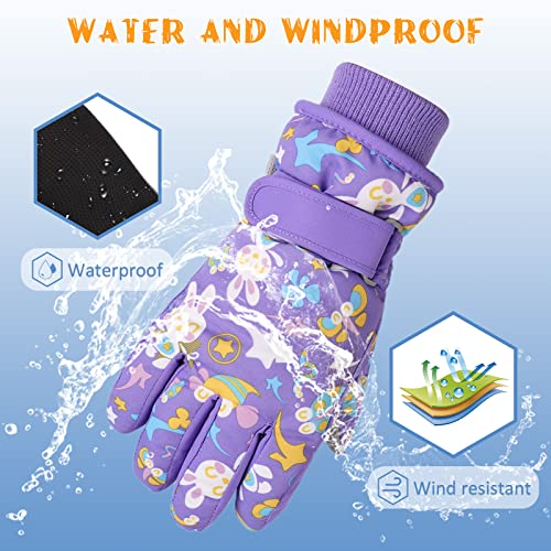 Winter Kids Ski Gloves Boys Girls Cold Weather Snow Glove Waterproof Ski Snowboard Gloves With Fleece Lining (7-9 Years, Purple) #TOP1