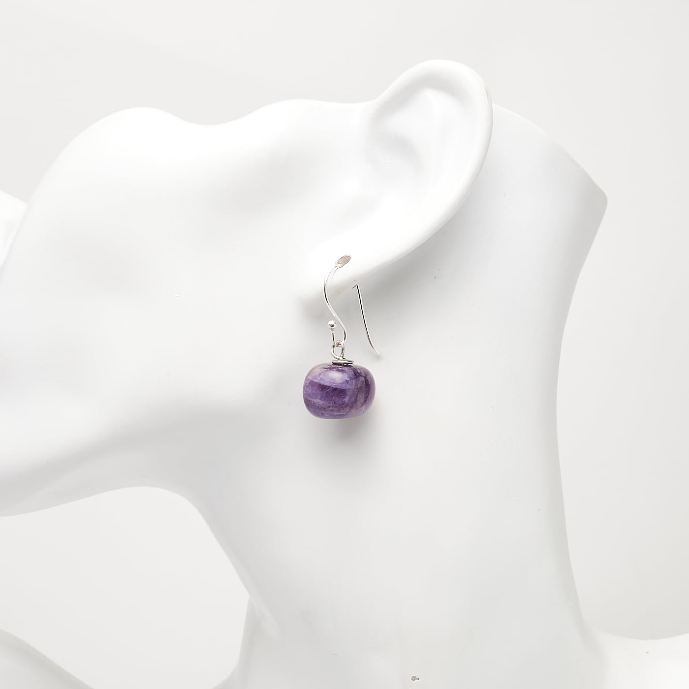 Boucles d'oreilles en perles de pierre naturelle faites à la main pour femme avec crochets en argent sterling - Idées cadeaux pour femme (Amethyst)