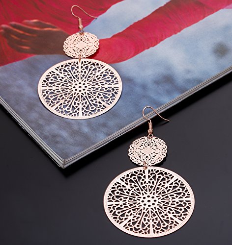 Filigree Disc Drop Earrings Double Round Disc Statement Earrings Metallic Brass Disc Dangle Hook Earrings #TOP4