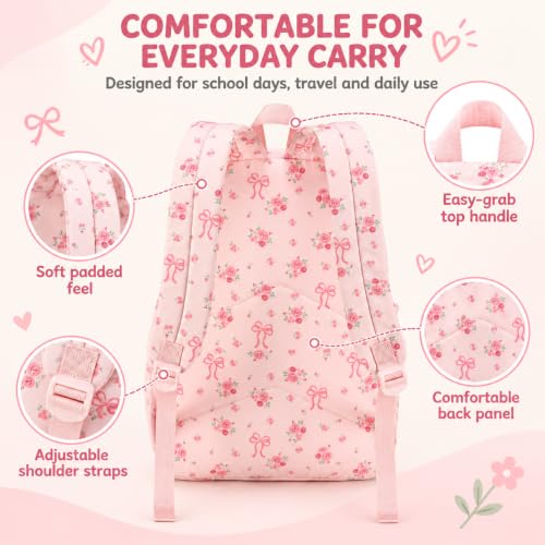 Image of LOIDOU Kids Backpack for Teen Girls Bookbags School Backpack with Lunch Box and Pencil Case 3 in 1 School Bags Set (Flower Bow 2)