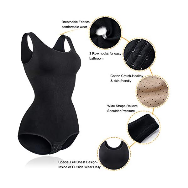 Nebility-Women-Waist-Trainer-Bodysuit-Slim-Full-Body-Shapewear-Seamless-Round-Neck-Jumpsuits-Tummy-Control-Tops Nebility Women Waist Trainer Bodysuit Slim Full Body Shapewear Seamless Round Neck Jumpsuits Tummy Control Tops (M/L, Black)