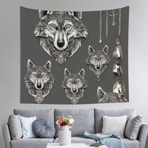 Tapiz para colgar en la pared de sala con lobos artísticos Wolf Motifs 60x51