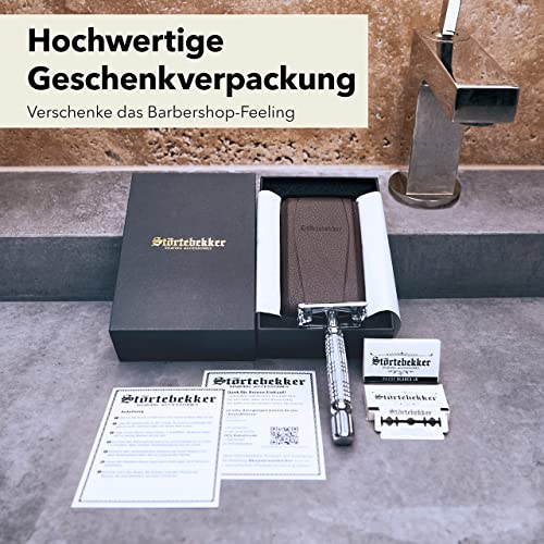 Störtebekker® Premium Rasierhobel Herren Hamburg - Rasierset mit 10 Rasierklingen & Leder-Etui - Nassrasierer Herren inkl. Reise-Etui mit Spiegel - *TESTSIEGER* Stiftung Warentest (12/2024) - Image 6
