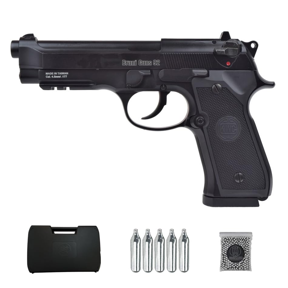 Ecommur. Bruni 92 blowback | Pistola de perdigones (Bolas BB's de Acero) de Aire comprimido semiautomática 4,5mm + maletín + balines y CO2