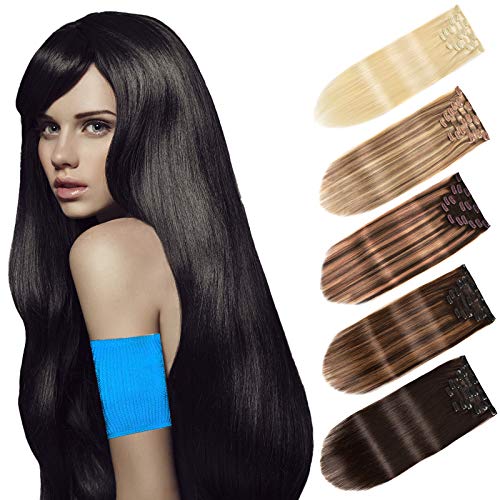 Remy Hair Extensions Clip in Human Hair 22'' Clip in Hair Extensions Human Hair Natural 7pcs 120g Black Hair Extensions for Women Real Hair Extensions Clip in Human Hair(#1B)