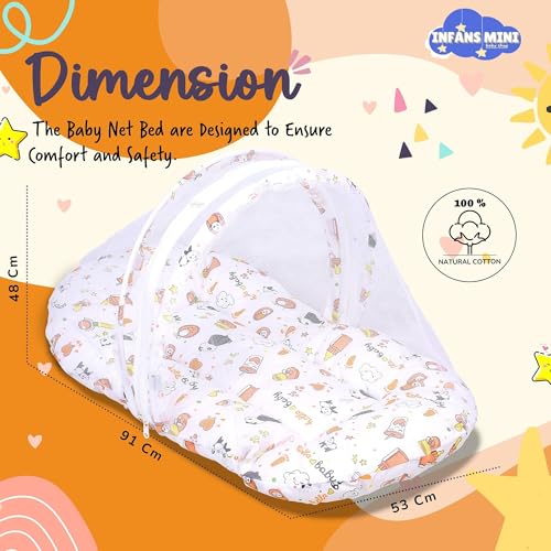Image of Baby Bed with Mosquito and Insect Protection Net, Portable Mattress with Zip Closure & Pillow Ideal for Babies from 0-6 Months-Unisex (Panda Orange)