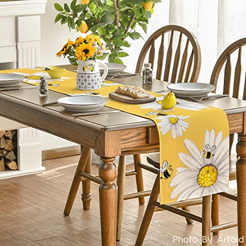 Artoid Mode Yellow Bee Sunflower Summer Table Runner, Seasonal Spring Holiday Kitchen Dining Table Decoration For Home Party Decor 13 X 72 Inch #TOP3