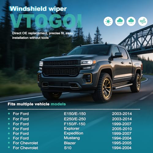 Image of VTOGOI OEM Quality 20''+20'' Windshield Wiper Blades,Premium All-Seasons J-Hook Replacement Wiper Blades (2 Pack)