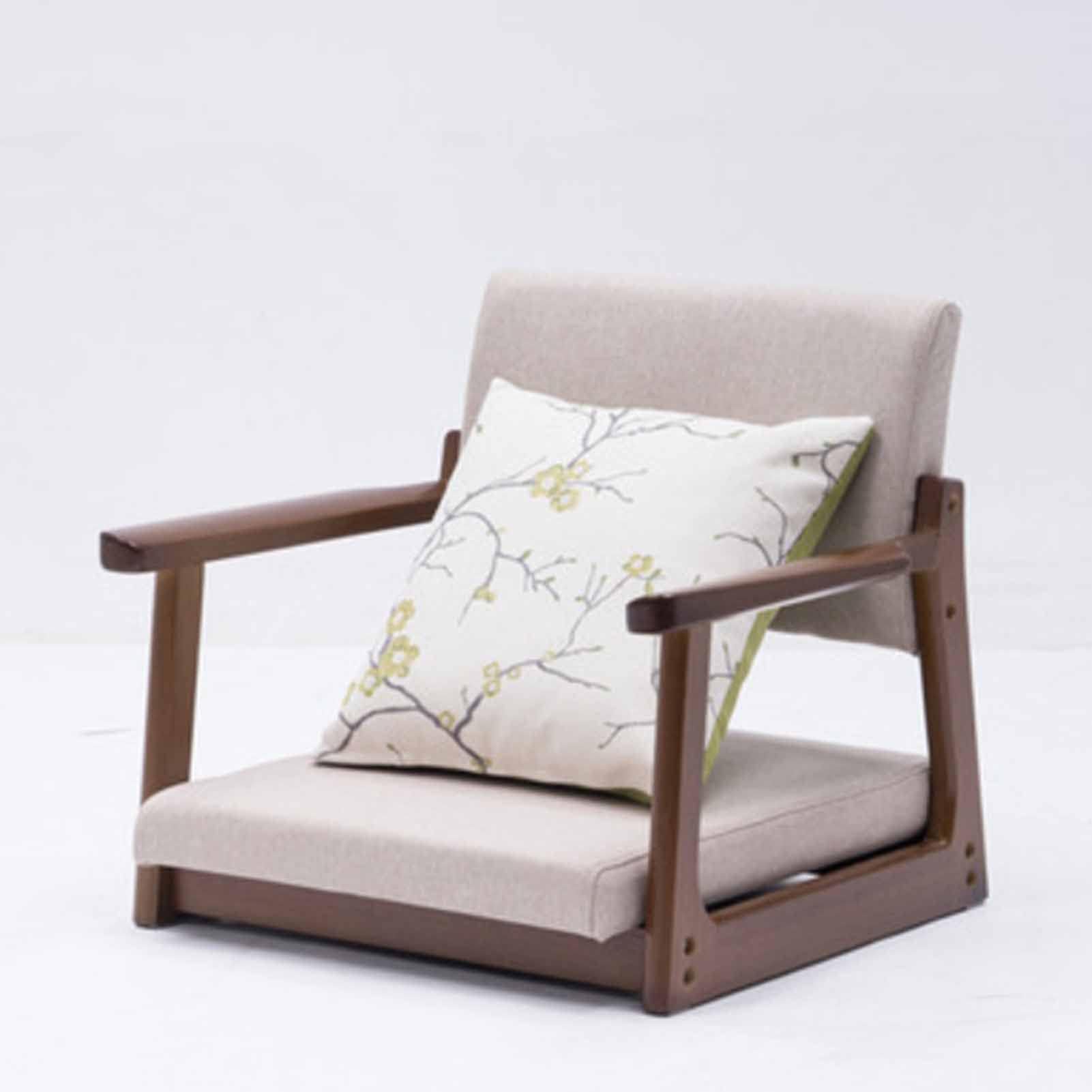 Japanese style Solid Wood Legless Tatami Chair with Armrest and Backrest Comfortable Floor Chair for Bay Window Office and Home