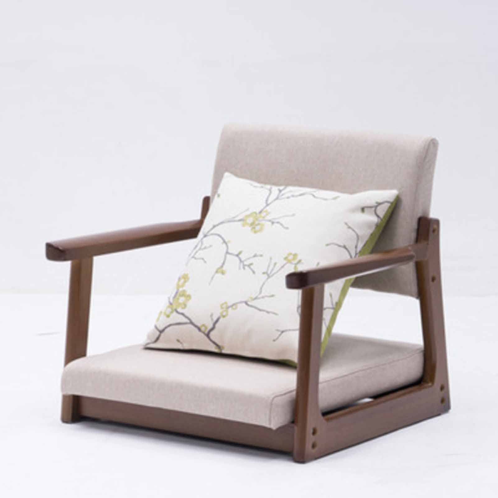 Japanese style Solid Wood Legless Tatami Chair with Armrest and Backrest Comfortable Floor Chair for Bay Window Office and Home