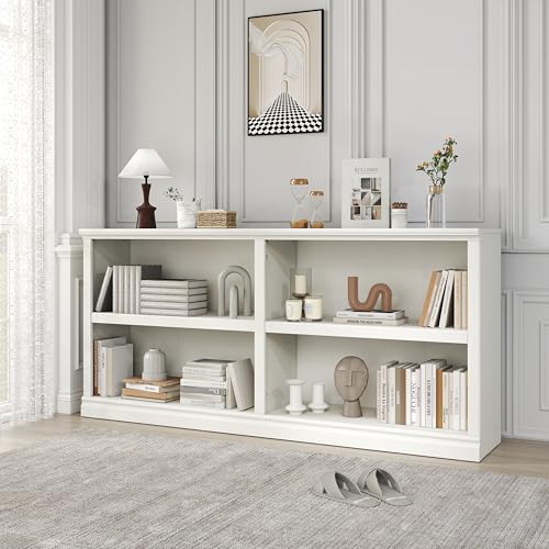 64 W Double Wide Horizontal Bookshelf 2 Tiers 4 Storage Cube Book Case