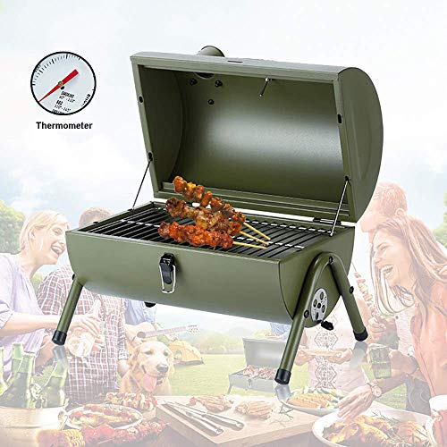Grill Grill Holzkohlegrill Rauchergrill Tragbarer Grill im Freien Camping Picknick Grillofen Zentrales Thermometer Geeignet für 3-5 Personen A.