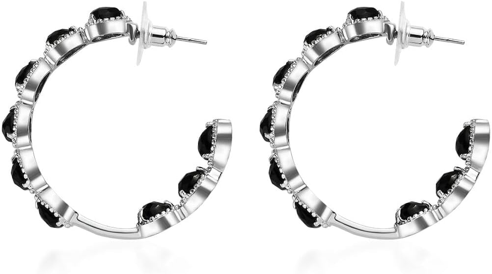 Black Onyx Inside Out Half Hoop Earrings Stainless Steel for Women Jewelry Birthday Christmas Gifts for Women