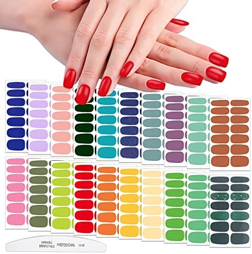 WOKOTO 20 Sheets Mutiple Solid Color Nail Wraps Full Cover Nail Stickers for Women Nail Art Polish Stickers Gel Nail Strips Stickers for Nails Stick On Nail Polish Strips Vivid Nail Gel Strips Set