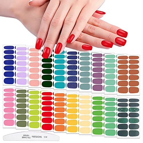 Wokoto 20 Sheets Mutiple Solid Color Nail Wraps Full Cover Nail Stickers For Women Nail Art Polish Stickers Gel Nail Strips Stickers For Nails Stick On Nail Polish Strips Vivid Nail Gel Strips Set #TOP14