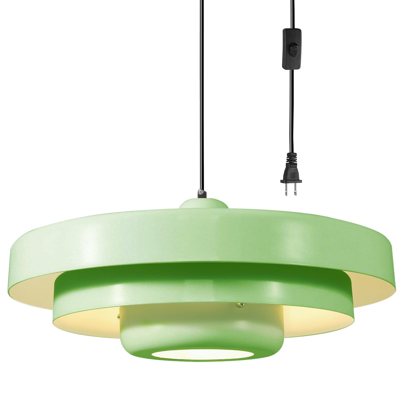 Plug in Pendant Light, 19.7" Large Avocado Green Mid Century Modern Hanging Lamp with 14.75ft Adjustable Cord &amp; On/Off Switch, Vintage Pendant Lighting for Kitchen Island Dining Room