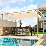 HAPPATIO Pérgola de aluminio de grano de madera de 10 x 13 pies, toldo ajustable con techo retráctil para patio, terraza, patio, junto a la piscina (beige)