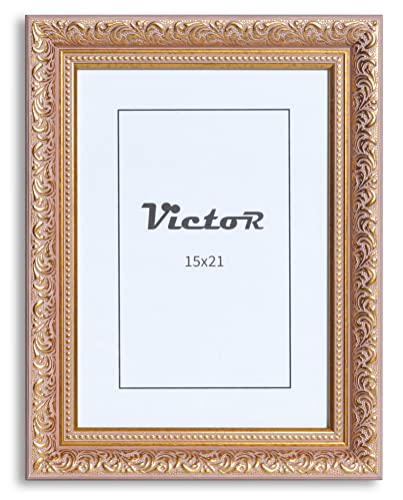 Victor Vintage Picture Frame Rubens in 15x21 cm (A5) Rose Gold - Moulding: 30x20mm - Genuine Glass - Picture Frame Baroque - Antique - Picture Frame 15x21 Vintage - Picture Frame A5 Vintage