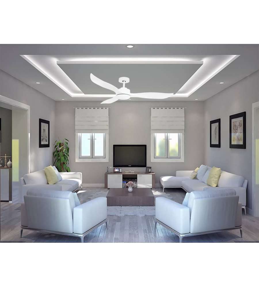 Ventilatore A Soffitto Chic GMR Trading – 4 Pale MDF Nichel Spazzolato, Telecomando, 3 Velocità, Inversione Stagionale