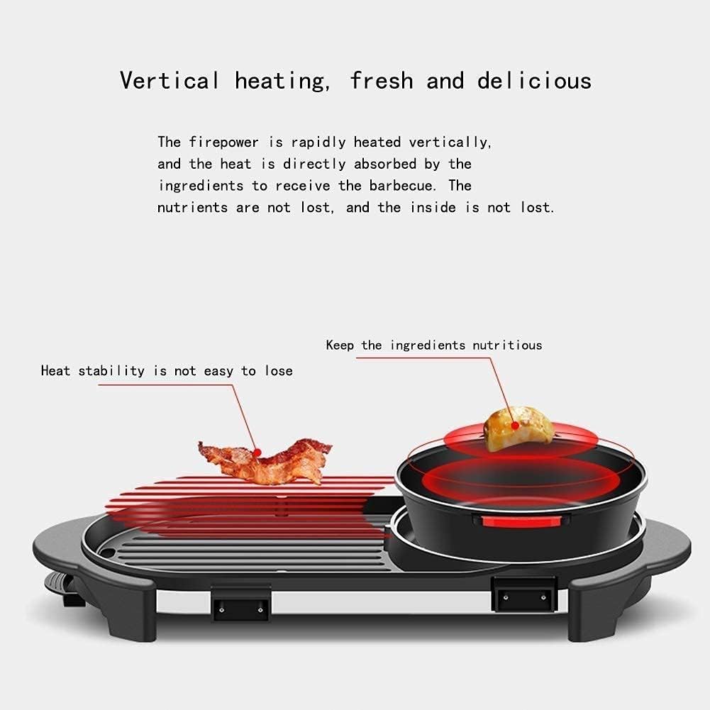 Barbecue Grill Portable Electric Grill, Indoor Hot Pot, Large Capacity Household Multifunctional Non-Stick Pan Electric Cooker,Partition Heating, Independent Temperature Control,Capacity for 5-10 PEO