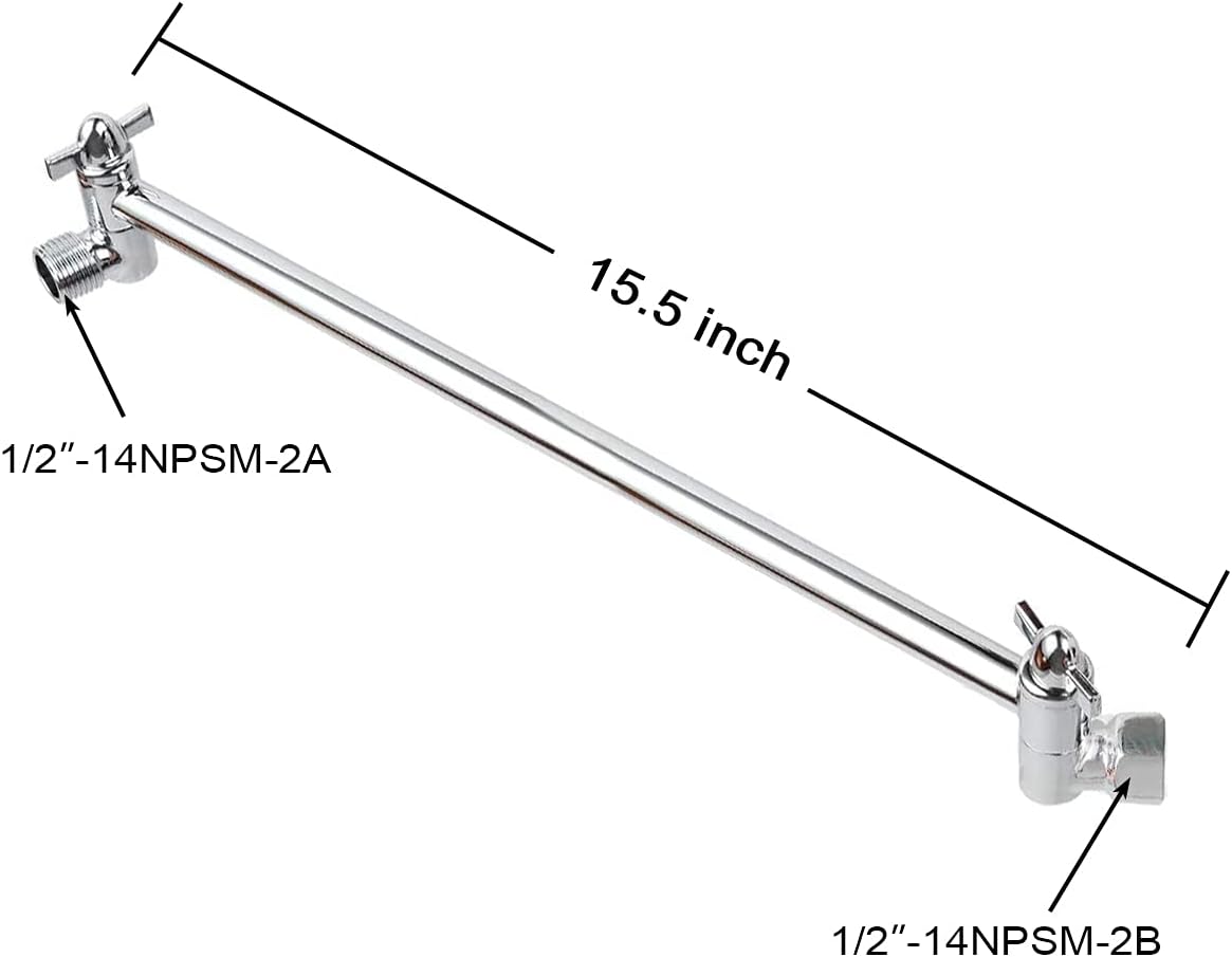 KAJIABELL 16 Inch Shower Extension Arm Adjustable Height and Angle Solid Brass Shower Head Extender with Lock Joints Universal Connection