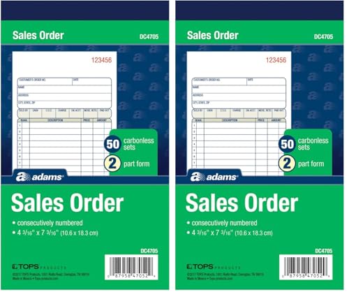 Adams Sales Order Book, 2-Part, Carbonless, White/Canary, 4-3/16 x 7-3/16 Inches, per Book (DC4705),50 Count (Pack of 2)