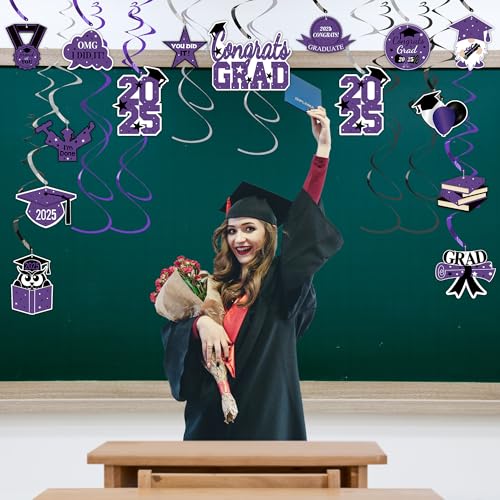 Image of Tifeson Graduation Decorations 2025 Purple - 21 PCS Graduation Party Supplies, Congrats Grad Hanging Swirls Decorations, High School College Graduation Party Decorations Class of 2025 Decor