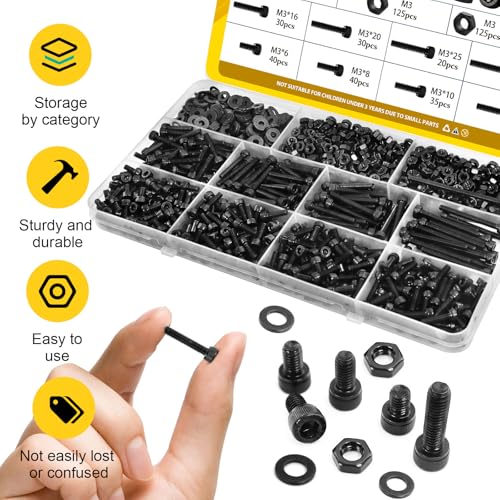image for Fgruh 750PCS M3 Screws Assortment Kit, M3x6/8/10/12/16/20/25/30 mm Hex