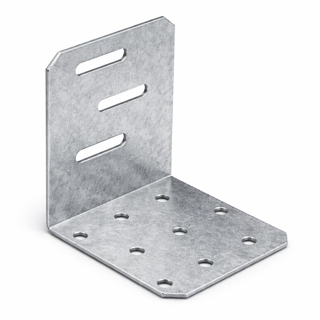 K08D - Soporte de ángulo ajustable resistente de acero galvanizado en forma de L para madera de 2 mm de grosor, 60 mm x 80 mm x 60 mm (paquete de 20)