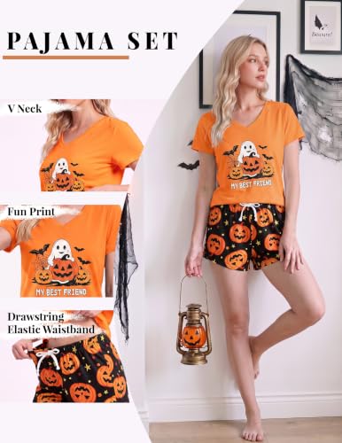 Image of YIJIU Women Short Sleeve Tee and Shorts Pajama Set Cute Alpaca Print Sleepwear