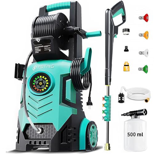 2025Upgraded Pressure Washer 5000PSI with Adj-8-Level Touch Screen, 34" Tall Power Washer, 4 Quick Connect Nozzles, Inlet Hose&Filter&500mlFoam Cannon for Cars/Fences/Driveways/Home Cleaning, Blue