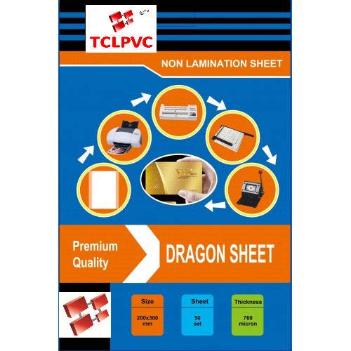 TCLPVC PVC Dragon Sheet Set of 50 Cores and 100 Overlays A4 Size 760 Micron Inkjet Card Making
