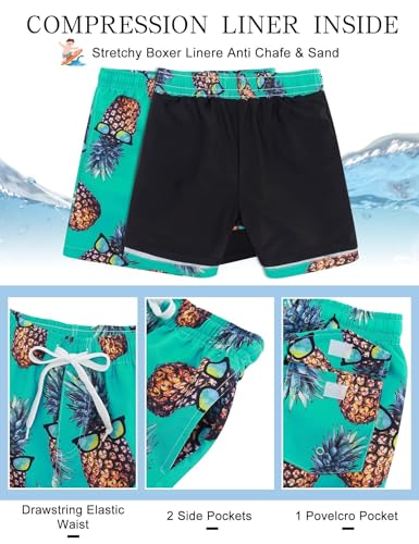 Image of UNICOMIDEA Boys Hawaiian Outfits Tropical Print Button Down Shirt + Swim Trunks 2 Piece Sets for 5-12T Kids