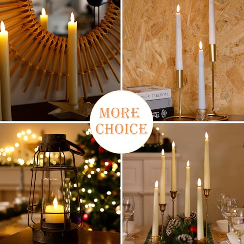 Image of Flameless Taper Candles with Rmote, 9.6 inch Real Wax Battery Operated Candles with 3D Wick, Led Flickering Candlesticks, Electric Candle for Home, Wedding, Party, Decor, Ivory