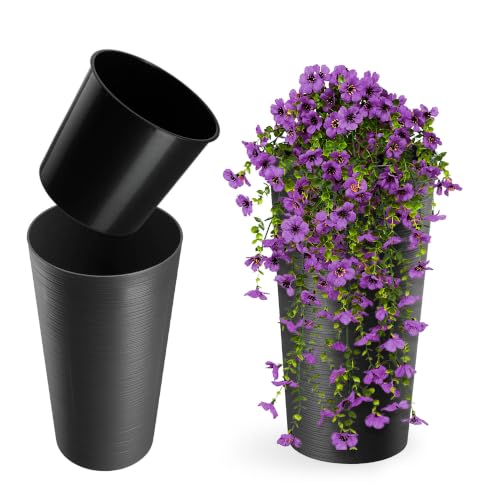 KADAX Cache-Pot décoratif Graphite ⌀ 25,5 cm x H 47 cm, Plastique avec éclats de Bois, Insert Amovible – Style Urbain Chic
