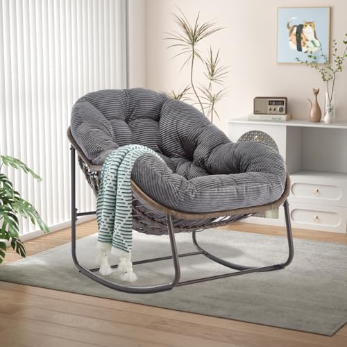 LIFEISLE Schaukelstuhl Schaukelsessel mit Rattan, Loungesessel drinnen...