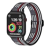 ThunderFit Nylon Smart Watch Band - Compatible with Apple Watch, Adjustable Strap Single Pack (US Flag Red Line, 45mm)