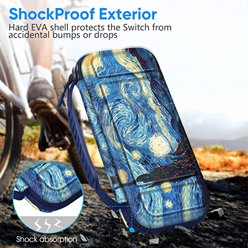 Fintie Carrying Case For Nintendo Switch Oled Model 2021/Switch 2017, [Shockproof] Hard Shell Protective Cover Travel Bag W/10 Game Card Slots For Switch Console Joy-Con & Accessories, Starry Night #TOP4