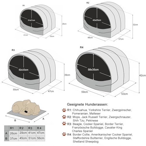 Leanbe Personalisierte Hundehütte/Hundehöhle – Kuscheliges Hundebett mit Namensgravur – Katzenhöhle & Schlafplatz für kleine und große Hunde Hundehaus (Graphit, R1:41x33x28cm)