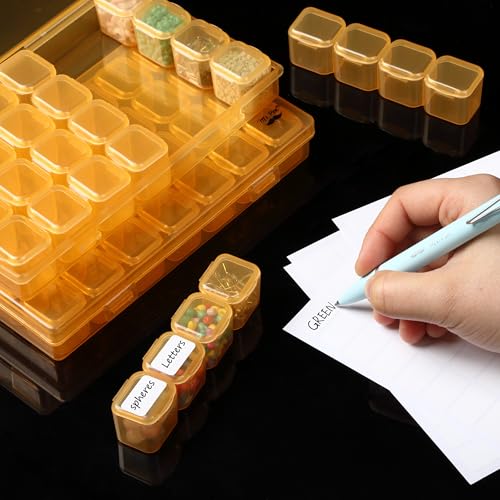 Image of Mr. Pen- Bead Storage Containers, 28 Grids, 2 Pack, Transparent Orange | 160 pcs Label Stickers, Transparent, Small Bead Organizer Box, Diamond Art, Diamond Painting Organizer
