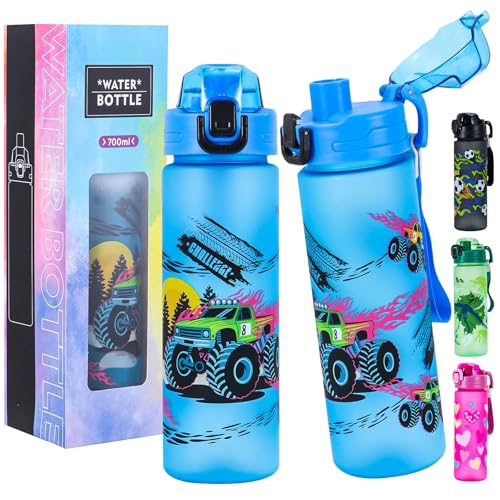 SUPPRUI Trinkflasche Kinder,700ml Trinkflasche Schule Auslaufsicher,Kohlensäure Geeignet, BPA-Frei,One-Touch-Öffnung,Leicht zu Reinigen,Kindertrinkflaschen(Blau)