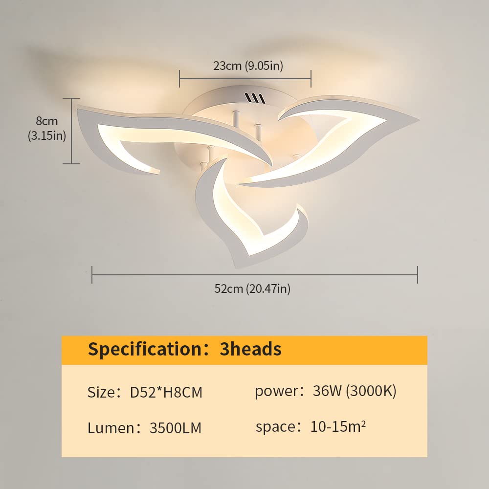 Plafoniera Led Moderno, 36W 3500LM Lampada da Soffitto in Acrilico, Bianco Lampadario Led Soffitto Forma Di Petalo per Camera da Letto, Cucina, Studio, Soggiorno, Luce Bianca Calda 3000K